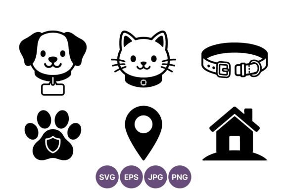 Black White Dog Cat Collar Icons