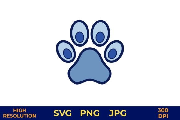 Blue Dog Paw Vector Clipart Outline Review