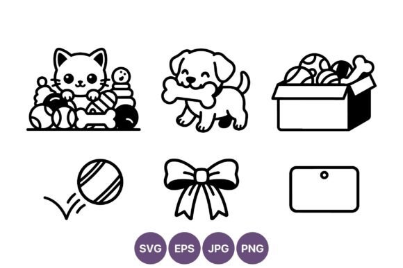 Cat Dog Toys Bow Tag Vector Icons