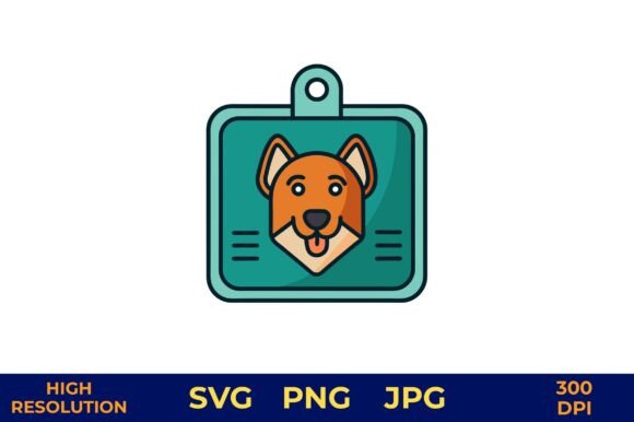 Cute Brown Dog Face on Green Pet Tag