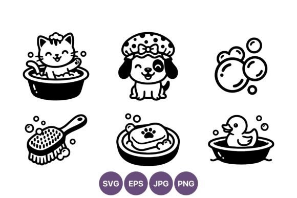 Cute Cat and Dog Bathing Vector