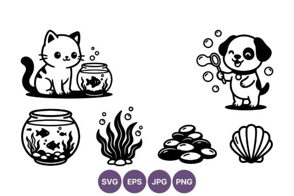 Cute Cat Fishbowl Dog Bubble Vector