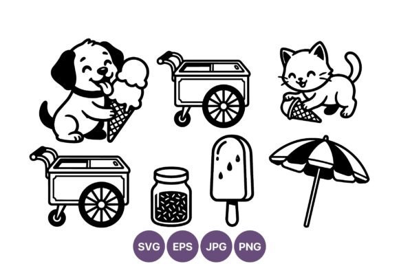 Cute Dog and Cat Eating Ice Cream Vector