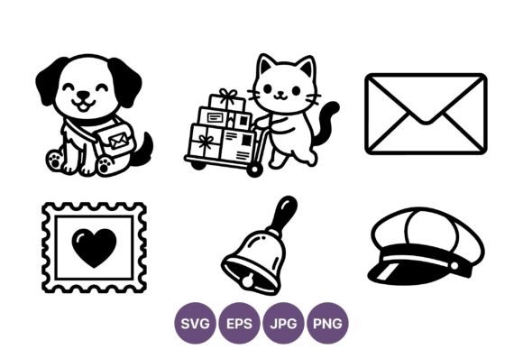 Cute Dog and Cat Postal Icon Set