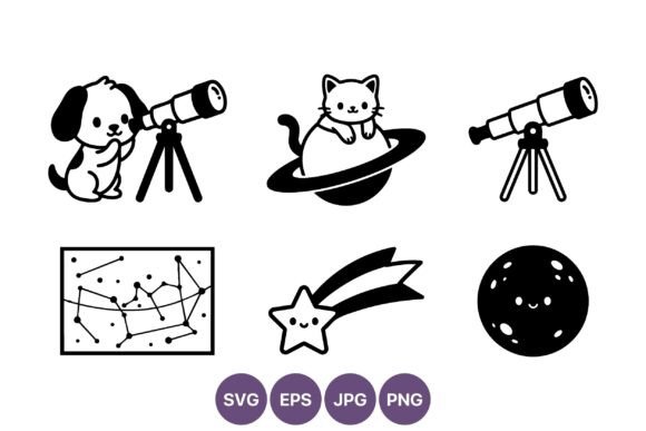 Cute Dog and Cat Space Vector Art Set