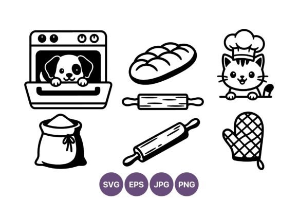 Cute Dog Oven Bakery Icons