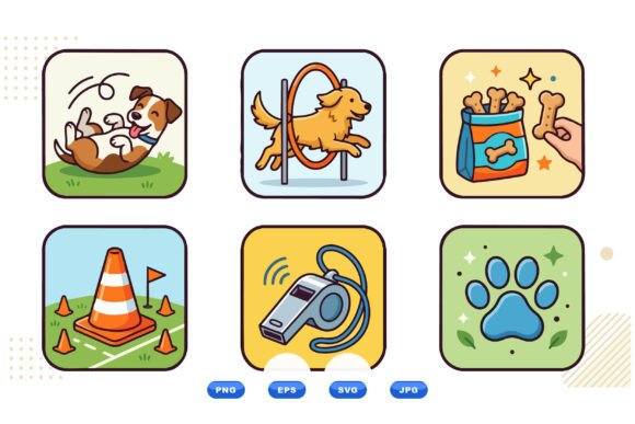 Cute Dog Training Icons Set Review