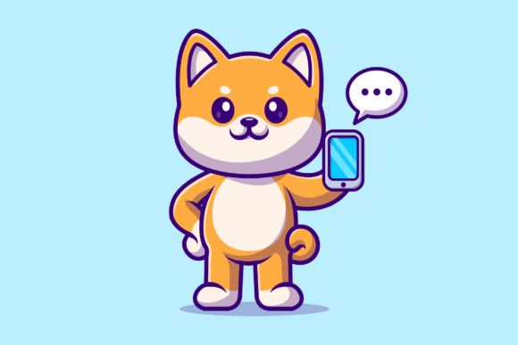 Cute Shiba Inu Dog Holding Phone Cartoon Review
