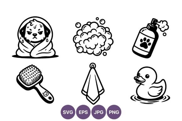 Dog Bath Line Art Vector