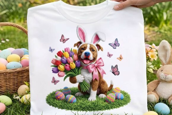 Faux Yarn Cute Easter Pitbull Dog Png