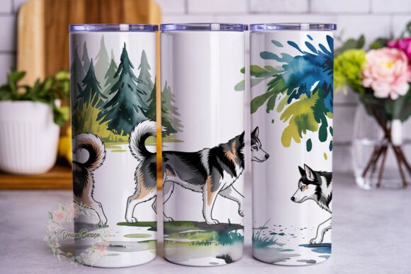 Husky Dog Watercolor Forest Tumbler Wrap Design Review