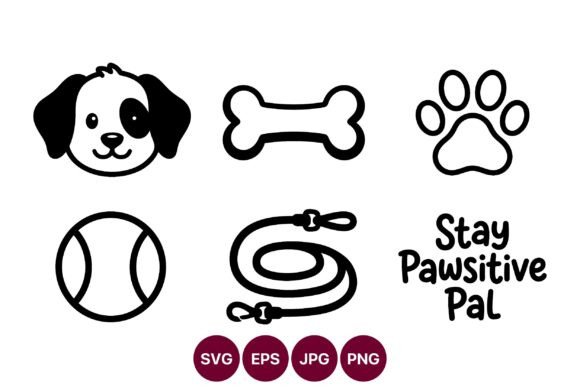 Line Art Dog Icons with Paw Print